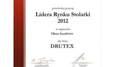 Tytuł Lidera Rynku Stolarki oraz Profesjonalnego PR-u w Branży Stolarki dla firmy DRUTEX S.A.